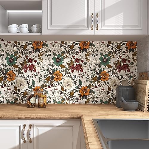 Danodoi Yellow Vintage Floral Peel and Stick Wallpaper 17.5" x 78" | Waterproof Vinyl Self Adhesive Removable Renter Friendly Floral Contact Paper - Image 2