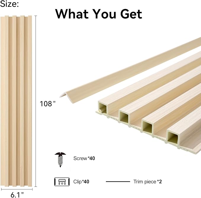 Slat Wall Panel 8-Pack, 108’’x6.1’’, Natural Wood | WPC Wall Panel for Interior Wall Decor, TV Background, Kitchen, Bedroom - Image 2