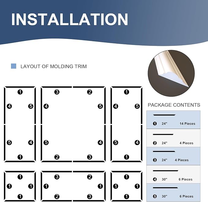 NeatiEase Peel and Stick Wall Molding Kit 6-Frame Pre-Made, Ready-to-Assemble Wall Moulding Panel Frame, Self-Adhesive Wainscoting Panels Wall Trim for Interior Walls Home Decor (60"x48",60"x24") - Image 3