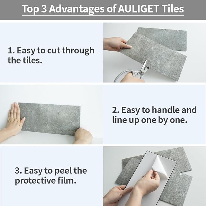 AULIGET 20-Piece Mountain Rock Peel and Stick Backsplash Wall Tiles, 6" x 12" PVC Faux Stone Stick on Tiles for Backsplash Kitchen, Bathroom, Laundry Room, Camper, Fireplace - Image 7