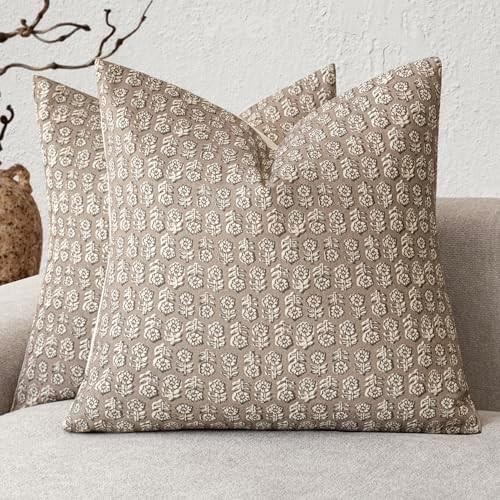 Foindtower Decorative Floral Print Throw Pillow Covers 22×22 Inch,Tan Taupe by Foindtower
