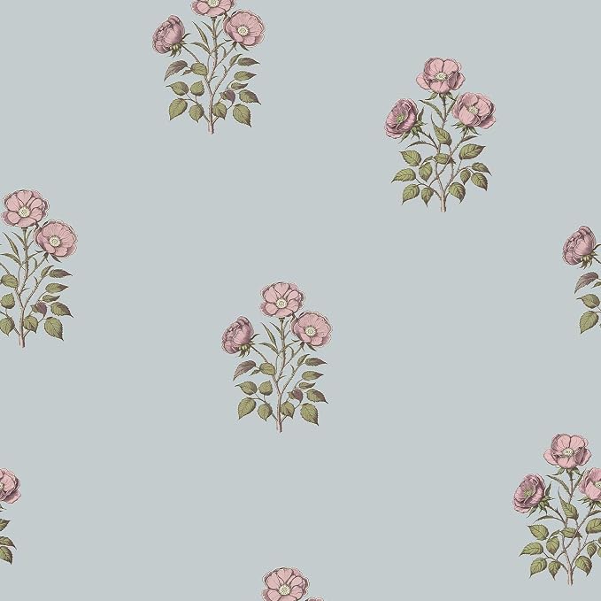 17.3" x 393.7" Vintage Blue Floral Wallpaper Peel and Stick Boho Wallpaper Removable Waterproof Rose Pattern Contact Paper for Bedroom, Bathroom, Home Wall by LUKUUI
