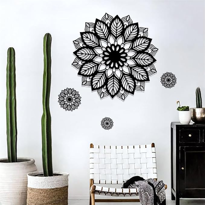 Large Black Mandala Wall Decals Flower Wall Stickers Removable Peel and Stick Bedroom Living Room Dining Room Wall Art Murals Kids Baby Nursery Wall Decor Home Decoration - Image 3