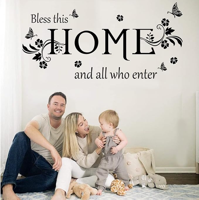 Black Vinyl Wall Sticker Wall Word Quotes Bless This Home and All who Enter Wall Decals Flowers Butterfly Wall Decor Sticker for Entryway Living Room Home Decor. - Image 3