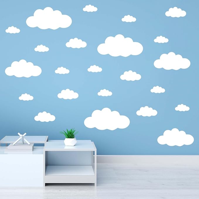 62PC White Cloud Wall Decals, Removable Wall Stickers | 4 Sizes, Aesthetic Nursery Decals, DIY Kids Bedroom, Living Room, Classroom Decals by Thovorrnl