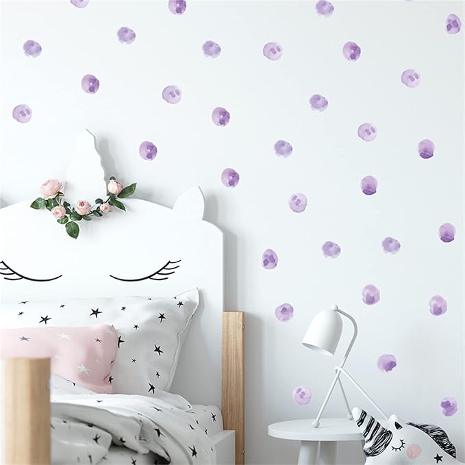 120pcs 2.2'' Purple Polka Dots Wall Decal Watercolor Wall Sticker | Removable, waterproof, vinyl peel and stick wall art for nursery, baby room, classroom, preschool, living room, and playroom - Image 3