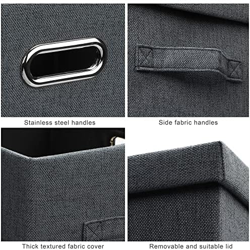 Graciadeco Medium 15" 21 Quart Collapsible Stackable Storage Bins with Lids, 5 Packs Dark Gray Foldable Fabric Closet Storage Boxes with Lids, Lidded Heavy-duty Linen Baskets(15x11x8) - Image 5