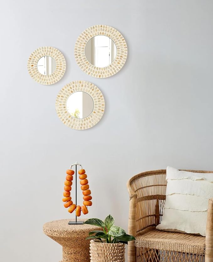 Boho Mirror Wall Decor for Living Room, Natural Mother of Pearl Art - Image 9