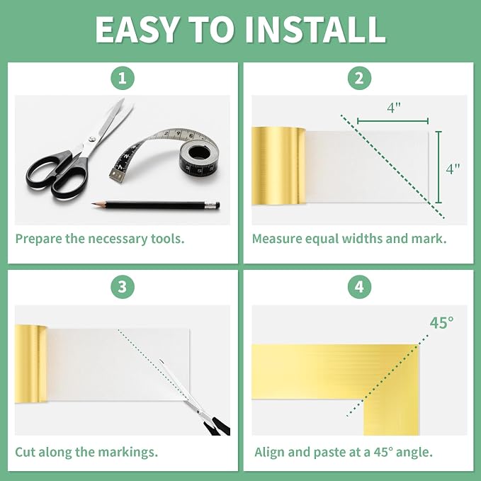 Peel and Stick Wallpaper Borders 390” x 4” Self Adhesive Mirror Frame Border Brushed DIY for Kitchen Bathroom Mirror Removal Border Sticker Wall Decor Cover 10.8 Sq.Ft, Brushed Golden - Image 6