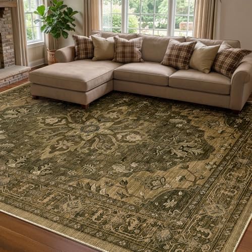 RELEANY Washable Area Rug, 7'x10', Brown/Dark Brown by RELEANY