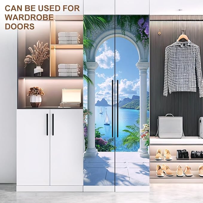 Tropical Ocean Arch Door Mural, Sailboat Coastal Door Cover | Waterproof PVC, 30.3" W x 78.7" L; tropical arch and sailboat scene for bedroom, entryway, office or closet. - Image 2