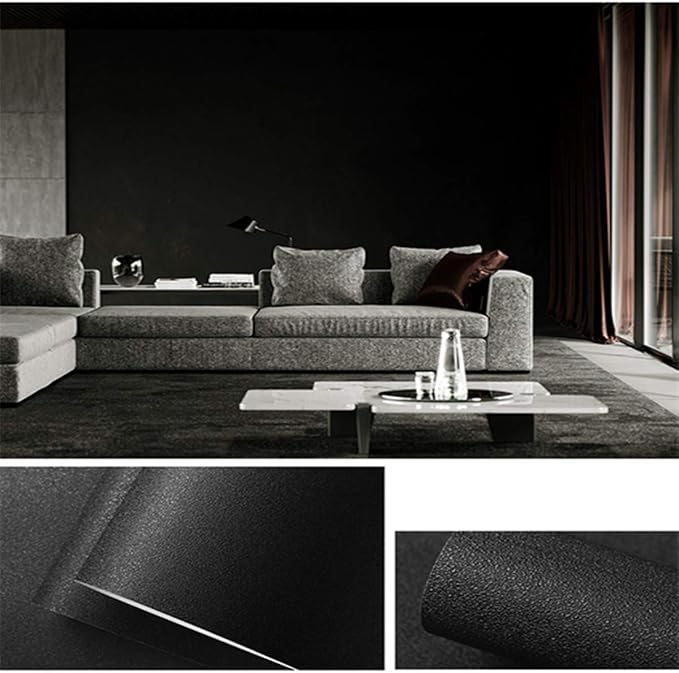 23.6 in x 236.2 in Black Wallpaper Black Peel and Stick Wallpaper | Soild Matte Textured Self Adhesive Removable Vinyl Film Paper for Cabinets Countertops Wall Decoration Coverings - Image 3