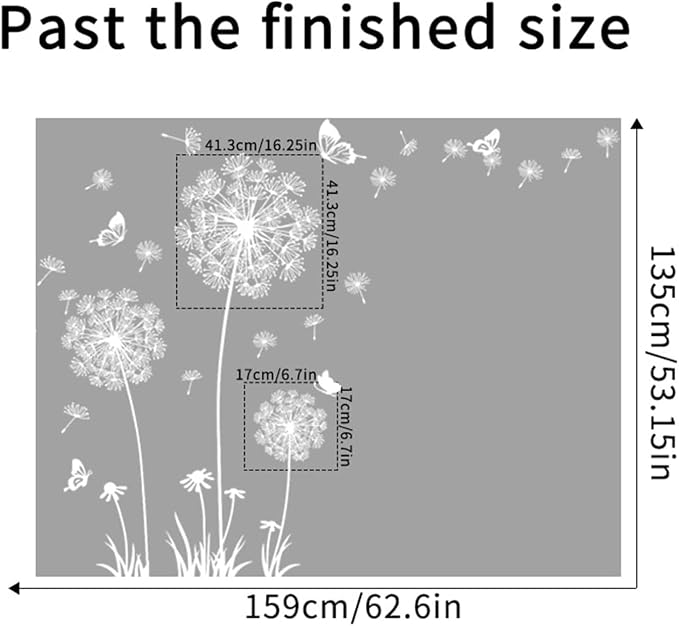 Arawat 2 Set White Dandelion Wall Decals Stickers Peel and Stick Large Vinyl Floral Wall Stickers & Murals Art Flower Walls Decals for Bedroom Bathroom Living Room Door Restroom - Image 3