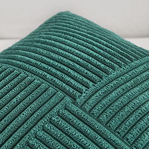 Fancy Homi 2 Packs Teal Samll Decorative Throw Pillow Covers 12x12 Inch with for Couch Bed Sofa, Rustic Farmhouse Boho Home Decor, Soft Corss Patchwork Corduroy Square Cushion Case 30x30 cm - Image 3