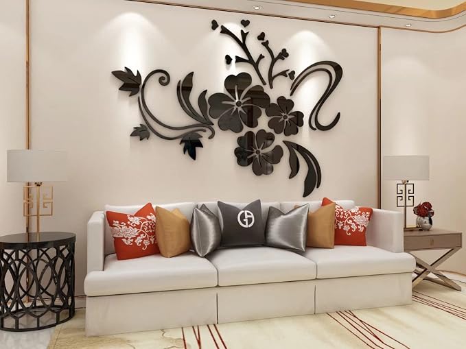 Wall Stickers 3D Flower Pattern - Family Wall Decals Living Room Wall Decor Sticker for Walls Decor Living Room Home Decorations Room Decor for Office Sofa Bedroom Decals (Black S:90cm * 120cm) by guangmu
