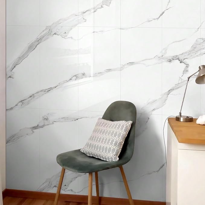 10pcs Marble Peel and Stick Waterproof Wall Panels,Heat-Resistant Backsplash Tile, 23.6"x11.8" PVC Foam Wall Sticker for Kitchen,Living Rooms,TV Walls,White and Gray (Not Real Tile 19.4Sq. Ft.) - Image 3