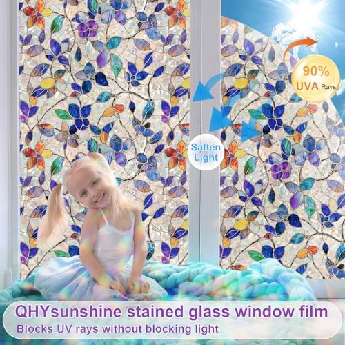 Stained Glass Window Privacy FilmDecorative Rainbow Static Clings -ldeal for Home &Office,Adhesive-Free,Removable, Uv-Blocking (Purple Rainbow, 35.4 X 157.4 in) - Image 3