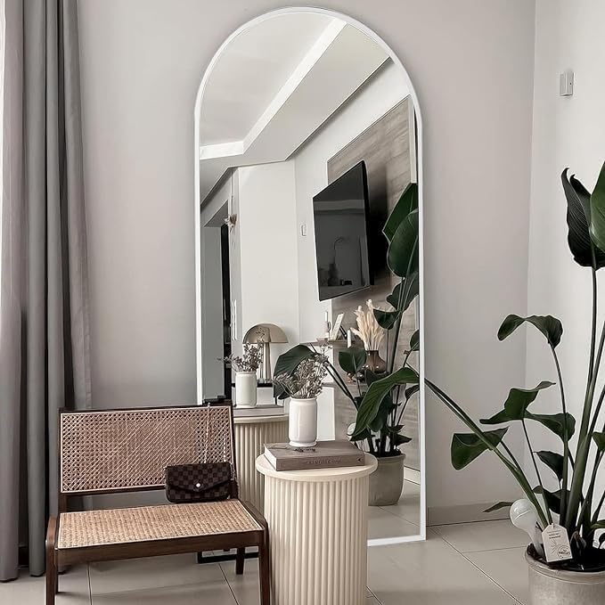 70''x26'' Full Length Mirror, Large Arched Floor Mirror with Stand, Oversized Wall Mirror, Full Body Mirrors Standing Leaning for Living Room, Bedroom (White) by TinyTimes