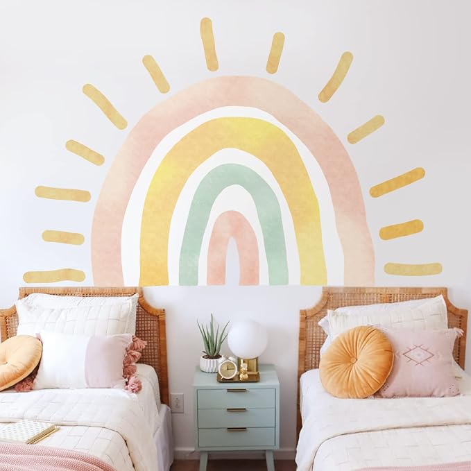 Extra Large Pastel Boho Rainbow Mural for Nursery and Classroom | 94.49" x 62.60" Calming Watercolor Texture Fabric Decal, Peel and Stick Huge Rainbow Wall Mural for Kids Room and Classroom - Image 6
