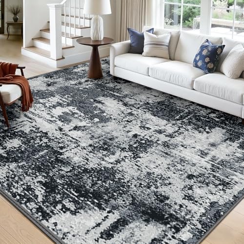 RELEANY Washable Square 10' x10' Area Rug for Living Room Black White by RELEANY