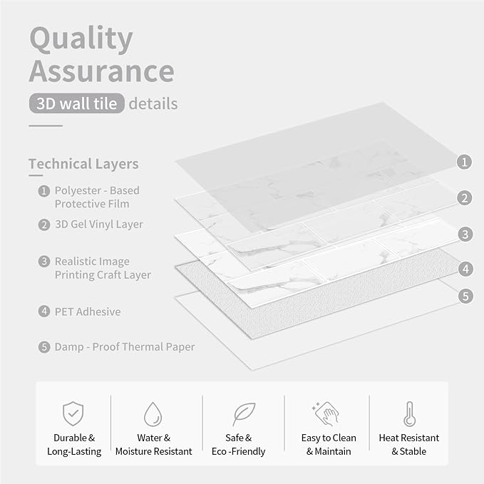 10 Sheet Brick Peel and Stick Kitchen Backsplash Tiles, DONGYUNAI PVC Wall Panels Back Splash 3D Waterproof Self Adhesive Wall Stickers for Bathroom Fireplace RV Camper Van（6"x12"） - Image 2