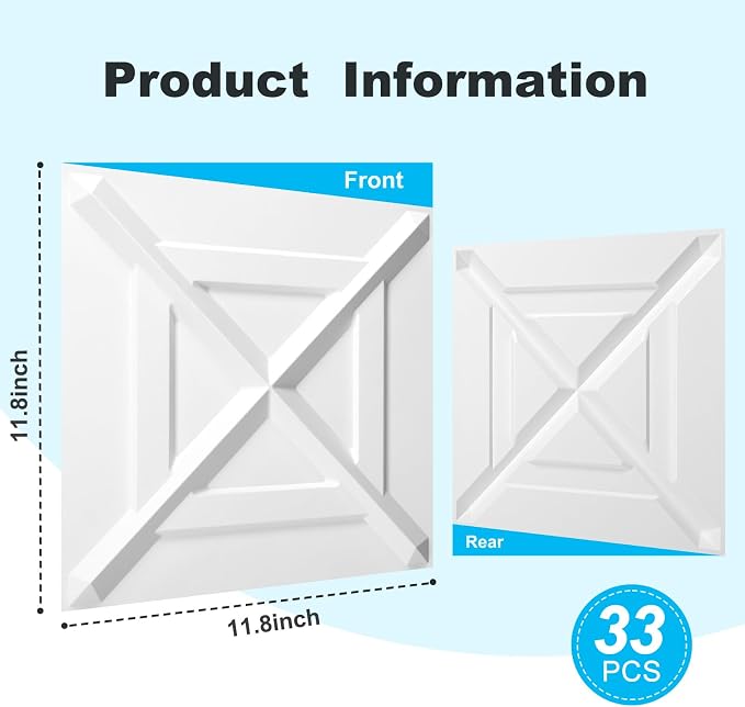 Art3d X-Shape Decorative 3D Wall Panels, 11.8 x 11.8 in, 33-Pack, White | PVC, Lightweight, Waterproof, Peel and Stick, Easy to Install, Durable, Flexible, Decorative, Ideal for Living Room, Bedroom - Image 6