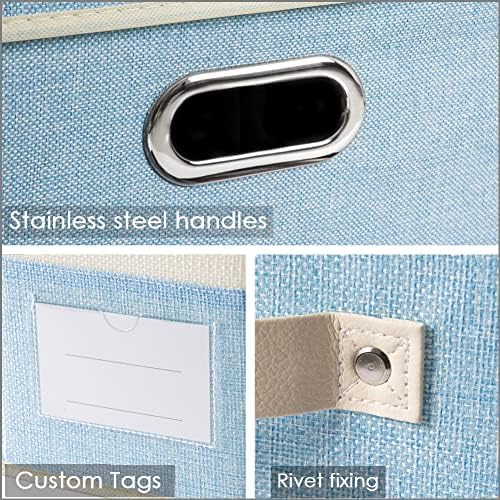 PRANDOM Large Foldable Storage Boxes with Lids [3-Pack] Fabric Collapsible Storage Bins Organizer Containers Baskets Cube with Cover for Home Bedroom Closet Office Nursery Blue&Cream(17.7x11.8x11.8) - Image 3