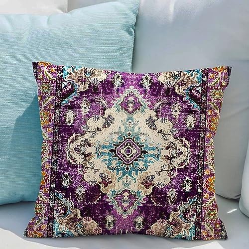Snycler Boho Throw Pillow Covers 18x18 inch Set of 2 Boho Rug Carpet Double Sided Pattern Cotton Soft Pillow Case Cushion Cover Pillowcase for Couch Sofa Bed Decorative (Purple) - Image 6