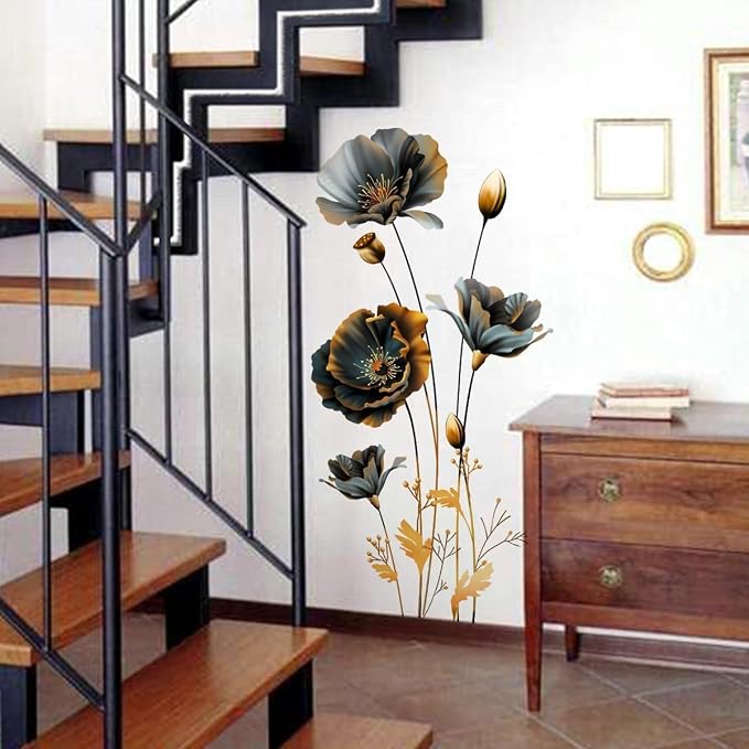 3D Wall Stickers Black Gold Floral Wall Art Decal Decor for Bedroom Living Room Offices Home Decoration - Image 7