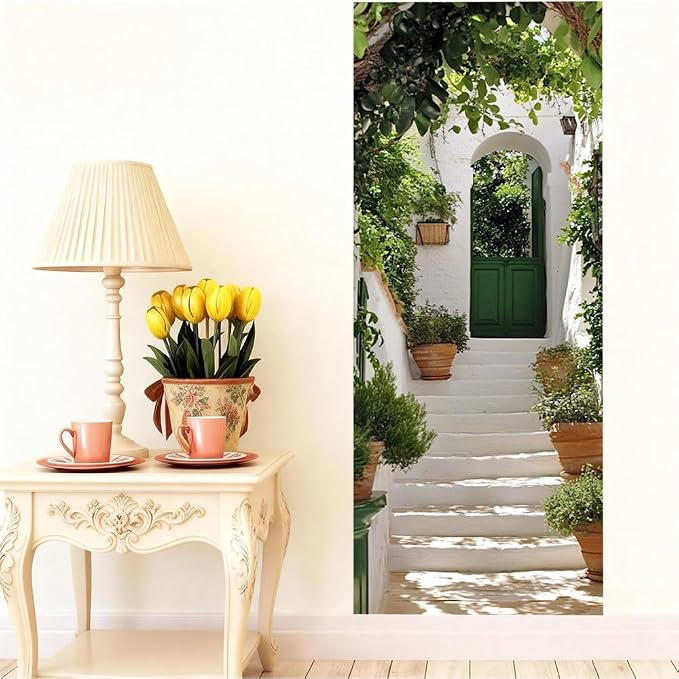 Garden Entry Door Mural, Green Cottage Archway Door Cover | Waterproof PVC, 30.3" W x 78.7" L; green garden archway scene for entryway, bedroom, hallway or office doors. - Image 4