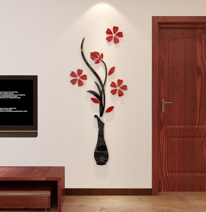 3D Vase Wall Murals for Living Room & Bedroom, DIY Wall Decal, Originality Stickers Gift, Red, 59 X 23 inches - Image 2