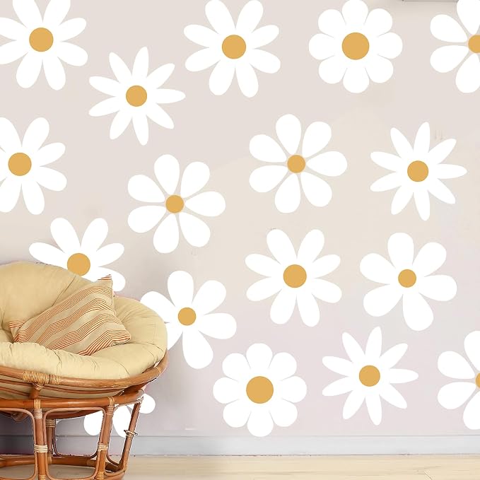 TaoBary 12 Sheet Daisy Wall Sticker Decal,White, Yellow,Novelty Style | Big Flower Wall Sticker, Pink White Floral Decal, Daisy Bedroom Room Decor, Removable Peel and Stick, Nursery Home Wall Decor - Image 3