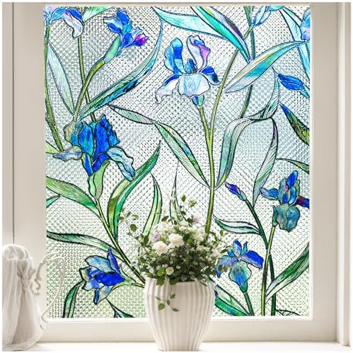 Coavas 3D Stained Glass Privacy Window Film, Static Cling, Blue 23.6x78.5 by Coavas