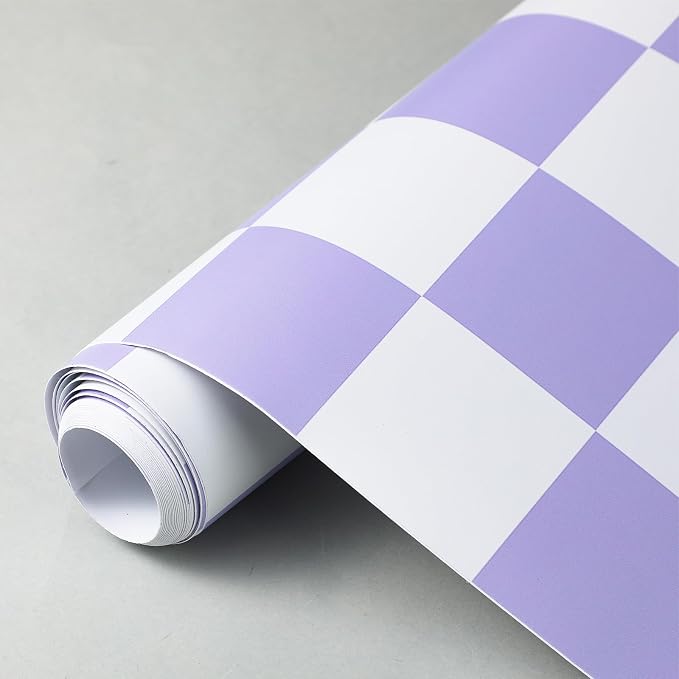 Drydiet Purple Checkered Peel and Stick Wallpaper 15.75'' X 197" | Plaid Funky Checkered Contact Paper, Waterproof Contact Wallpaper, Vintage Gingham Decor for Room Bathroom Cabinet, Trendy - Image 2