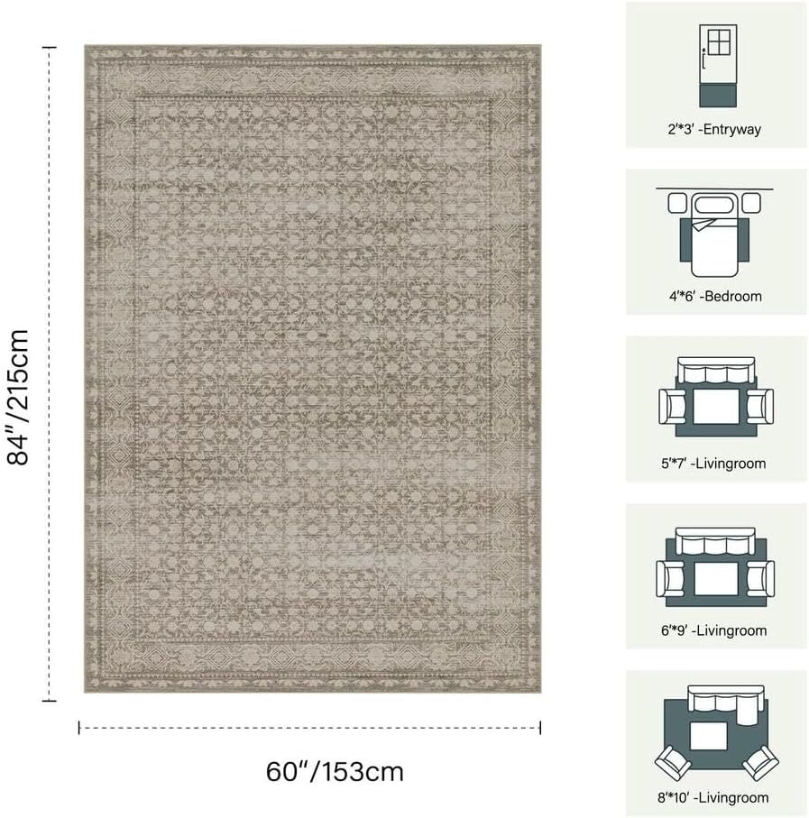 Area Rugs 5x7, Washable Rugs for Living Room,Apricot - Image 2