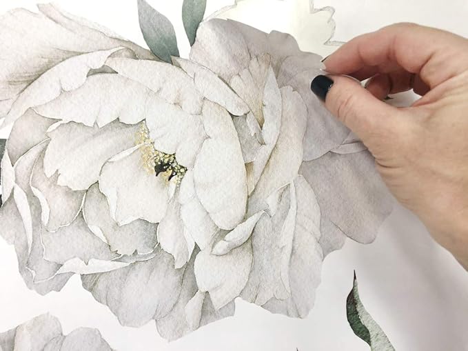 Peony Watercolor Wall Decals (Black and White Watercolor) - Flowers Decals for Wall - Botanical Bedroom Decor - Floral Peonies Grey Wall Stickers with Test Sample - Image 4