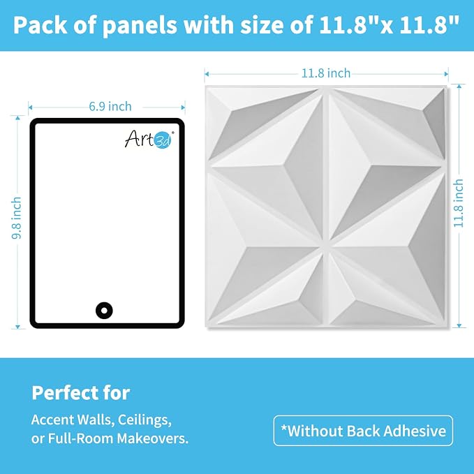 Art3d 20 Pack Decorative 3D Wall Panels, 19 Sq.Feet PVC Interior Wall Décor, 11.8"x11.8", White - Image 2