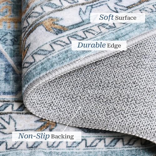 Madane Kitchen Runner 2'6''x8' Soft Rug Runners for Hallways, Blue/Gold - Image 4