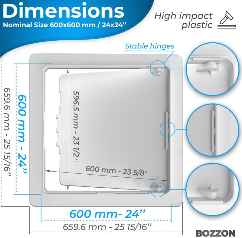 BOZZON Access Panel for Drywall - 24 x 24 in - Wall Hole Cover - Access Door - Plumbing Access Panel for Drywall - Heavy Durable Plastic White - Image 2