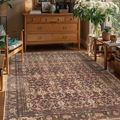 Rugxara Red Area Rugs 5x7 Washable Oriental Rug for Living Room Bedroom by Rugxara