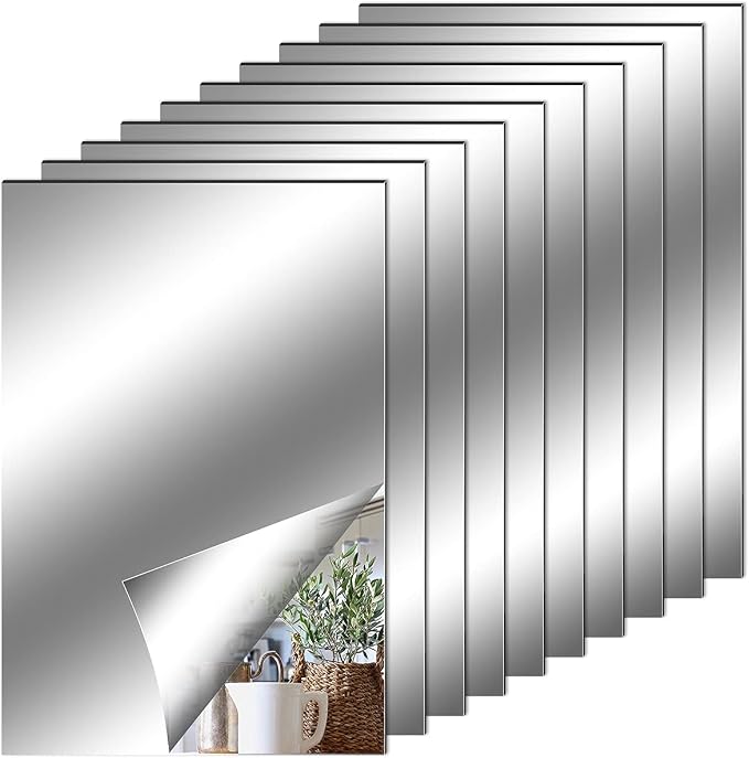Fantasyon 10 Pieces Flexible Mirror Sheets, Self Adhesive Decorative Plastic Mirror Tiles Non-Glass Mirror Stickers for School Educational and Home Wall Decor(4x6 Inch) by Fantasyon