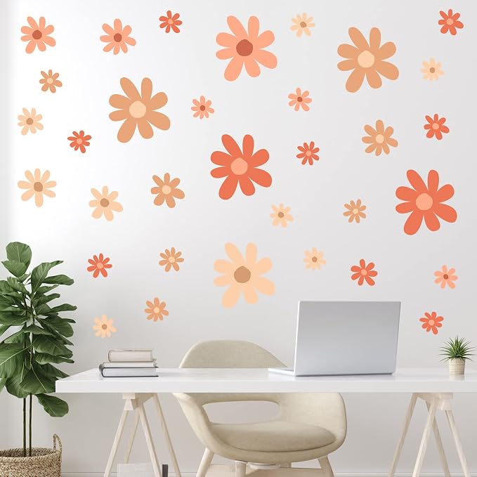 TaoBary 12 Sheet Daisy Wall Sticker Decal,Orange,Colorful Style | Big Flower Wall Sticker, Pink White Floral Decal, Daisy Bedroom Room Decor, Removable Peel and Stick, Nursery Home Wall Decor - Image 5