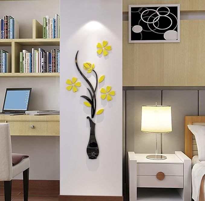3D Vase Wall Murals for Living Room Bedroom Sofa Backdrop TV Background, Originality Stickers Gift, DIY Wall Decal Decor (Yellow, 47 X 18 Inches) - Image 2