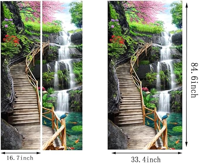 artfanke 3D Trestle Bridge Waterfall Door Sticker Peel and Stick 33.5"x84.6"- Self-Adhesive Door Murals Wallpaper - Waterproof Wall Decal for Bedroom Decor (2 Sheets/Set) - Image 6