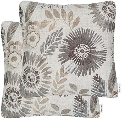 Mika Home Pack of 2 Decorative Throw Pillows Cases Cushion Cover for Sofa Couch Bed,Sunflower Pattern,20x20 Inches,Grey Cream by MikaHome