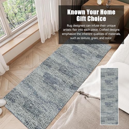 RUGSURE Washable Area Rug - 1/6 Thick - Stain & Water Resistant Non-Slip - Resistant Rug for Living Room, Bedroom, Nursery, Pet & Child Friendly, Vintage Charm Area Rugs (Grey+LightTeal, 2'6'' x 8') - Image 3