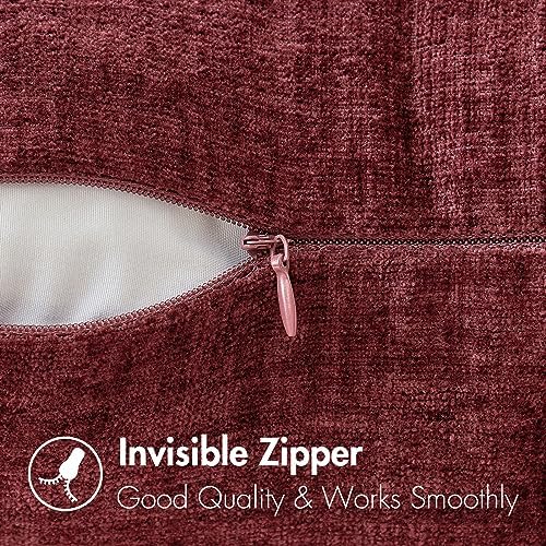 MIULEE Soft Chenille Throw Pillow Covers Burgundy 18x18 Inch Pack of 2 - Image 3