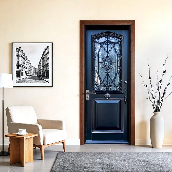 Luxury Blue Door Mural, Elegant Vintage Door Decor | Peel-and-stick vinyl door decal, self-adhesive home decor wallpaper, 30.3" W x 78.7" L, 2-pack - Image 2