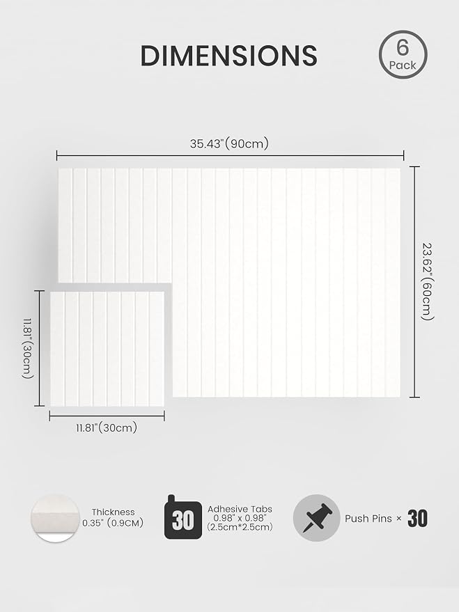 Bumusty 36"x 24" Large Felt Bulletin Board Tiles,Milky White | 6-Pack Cork Board Alternative, Wall Decor, 30 Pushpins, 30 Adhesive Tabs, Vision Board, Office, Classroom, Home, Dorm - Image 2