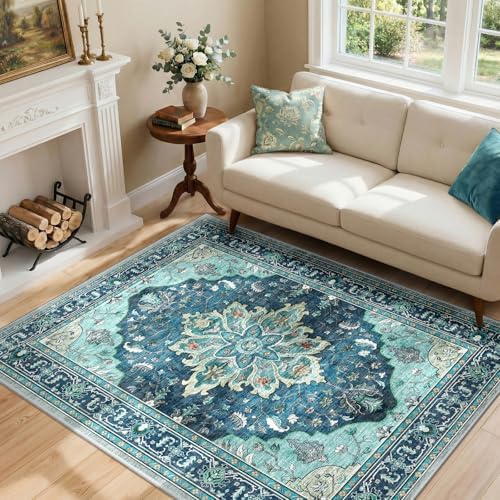 RELEANY Washable Area Rug, 4'x6', Teal - Image 3